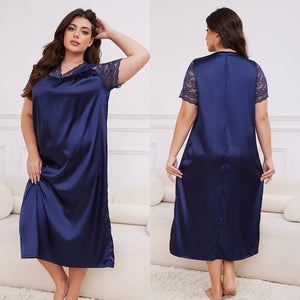 large - size new pajamas women's spring and summer ice silk short - sleeved pajamas loose casual loungewear women's SQ22094 - Negative Apparel