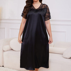large - size new pajamas women's spring and summer ice silk short - sleeved pajamas loose casual loungewear women's SQ22094 - Negative Apparel