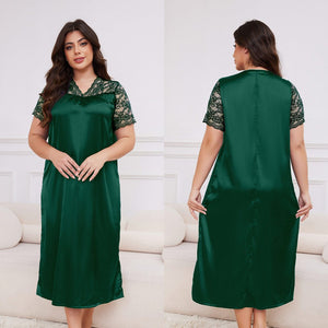 large - size new pajamas women's spring and summer ice silk short - sleeved pajamas loose casual loungewear women's SQ22094 - Negative Apparel