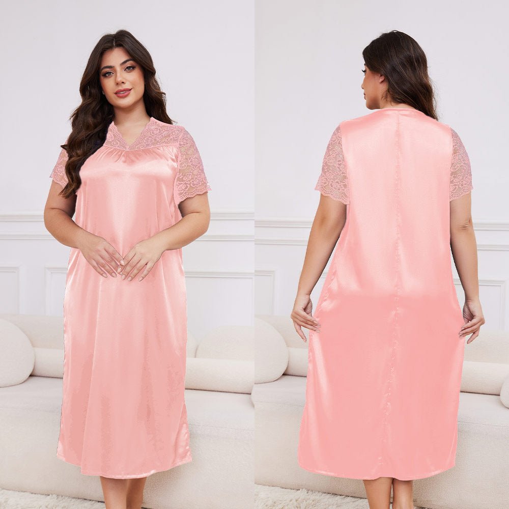 large - size new pajamas women's spring and summer ice silk short - sleeved pajamas loose casual loungewear women's SQ22094 - Negative Apparel