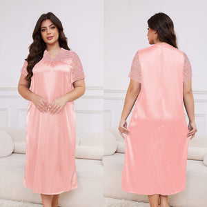large - size new pajamas women's spring and summer ice silk short - sleeved pajamas loose casual loungewear women's SQ22094 - Negative Apparel