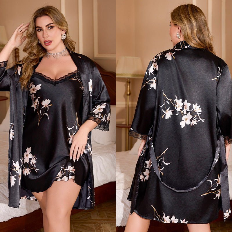 large - size pajamas women's suspenders, pajamas, robes, ice silk loungewear WP22156 - Negative Apparel