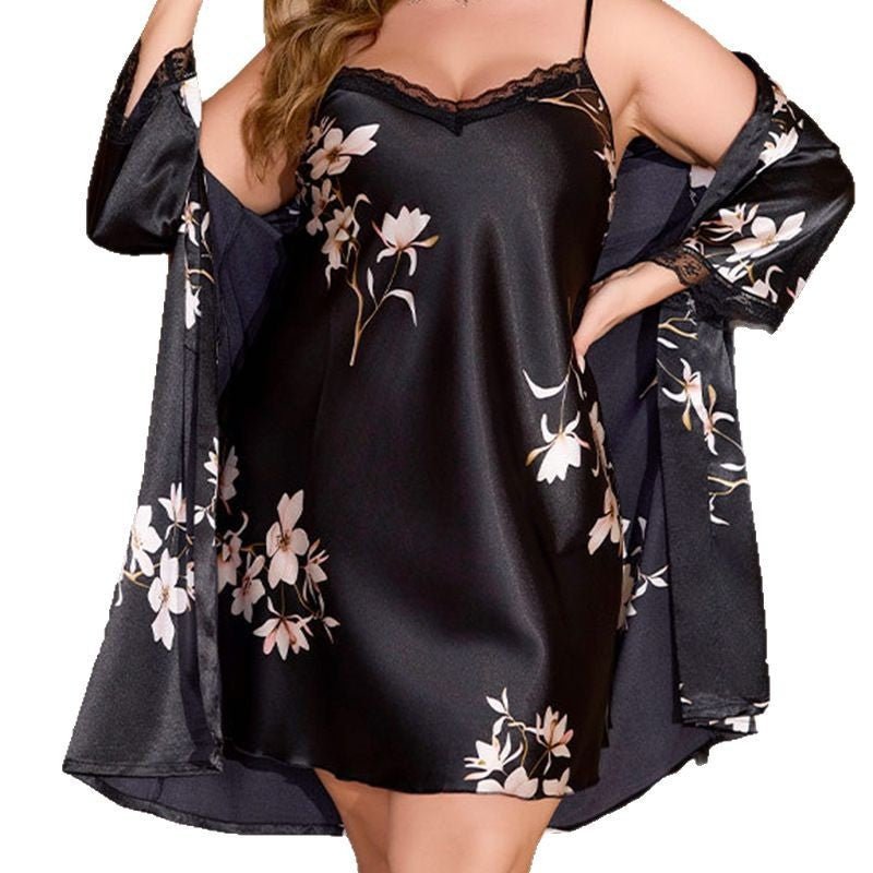 large - size pajamas women's suspenders, pajamas, robes, ice silk loungewear WP22156 - Negative Apparel