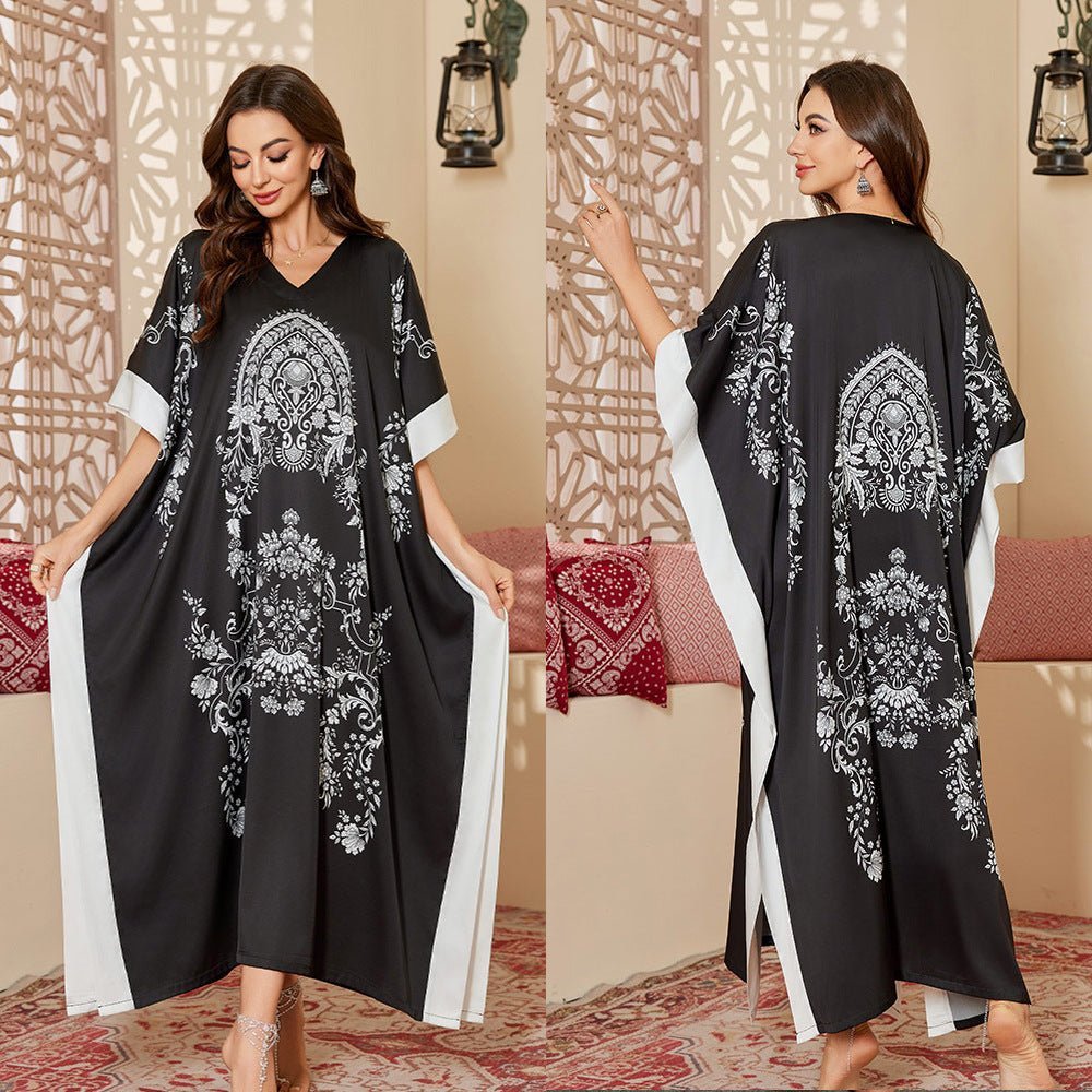 large - size printed pajamas women's spring and summer robes are elegant and high - end nightgowns DP3393 - Negative Apparel