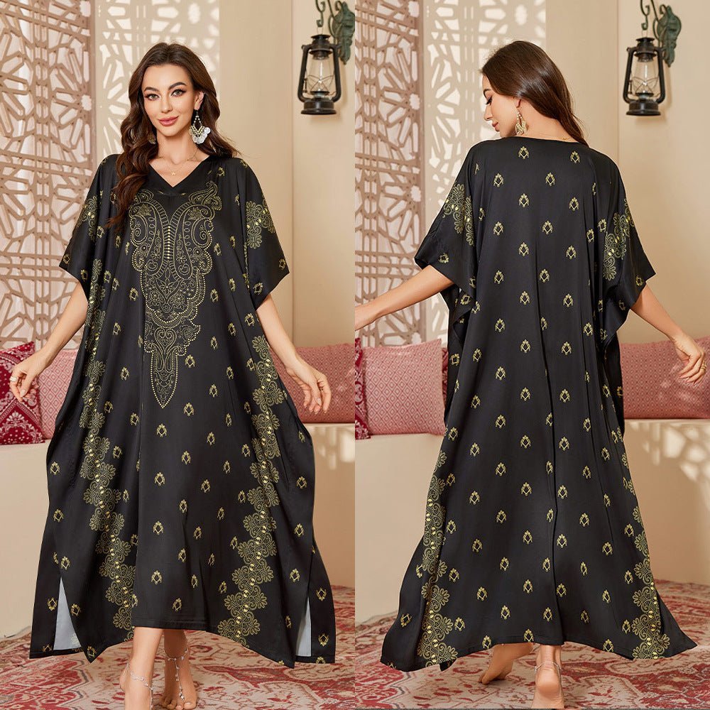 large - size printed pajamas women's spring and summer robes are elegant and high - end nightgowns DP3393 - Negative Apparel