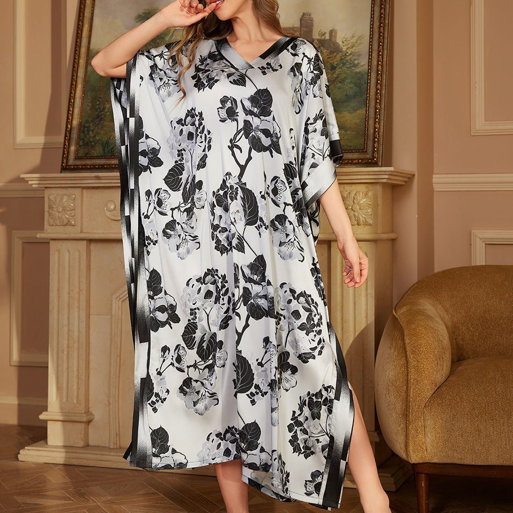 large - size printed pajamas women's spring and summer robes are elegant and high - end nightgowns DP3393 - Negative Apparel