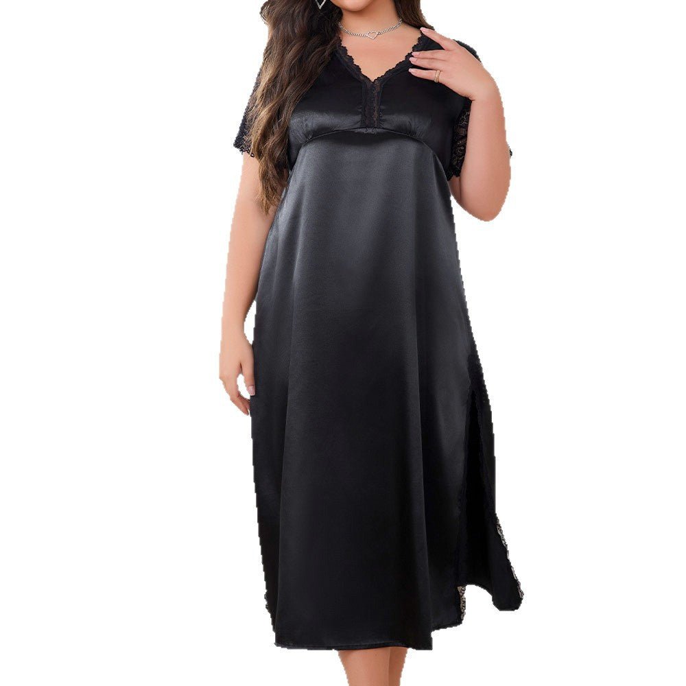 large - size sexy split pajamas women's summer fashion new ice silk pajamas loungewear 22352 - Negative Apparel