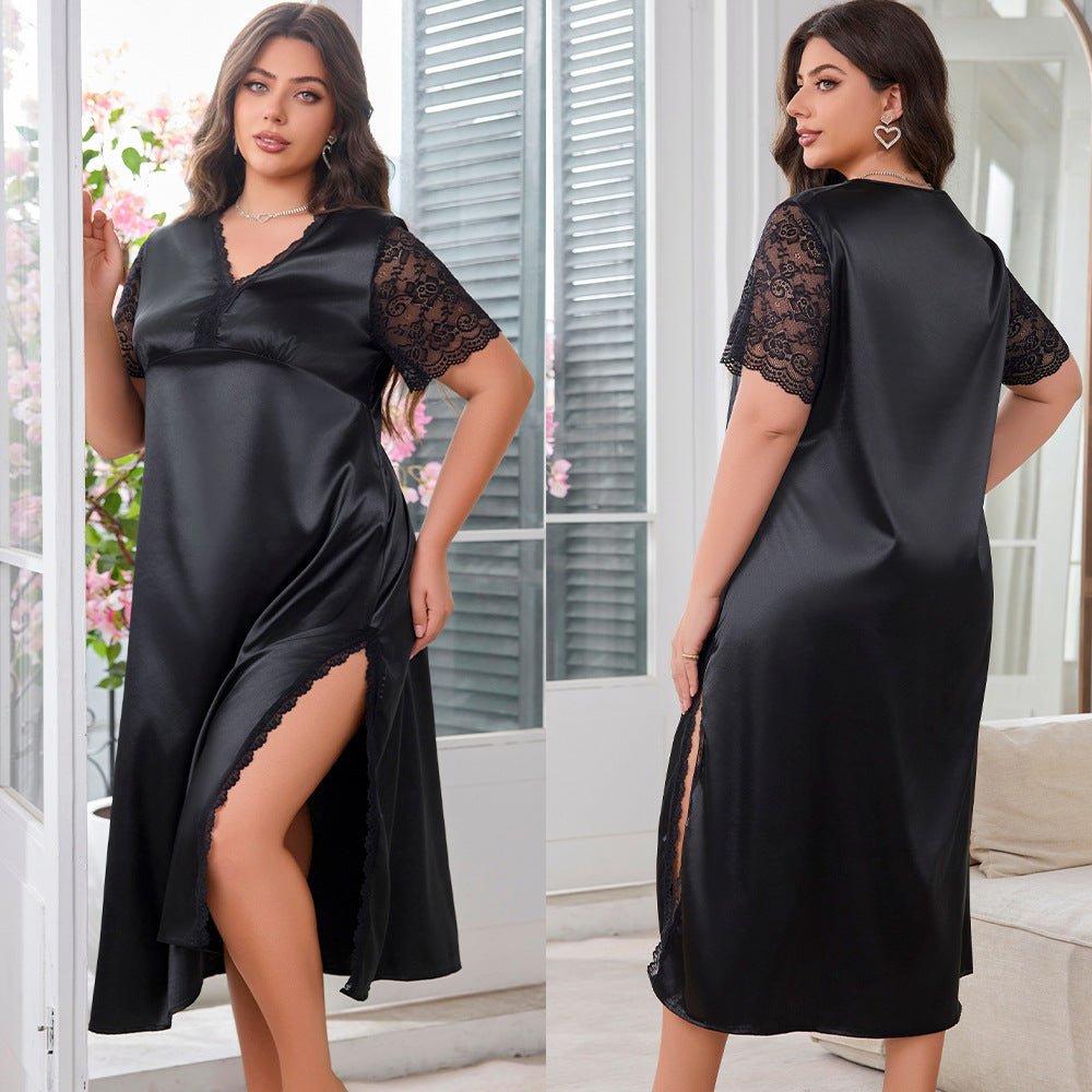 large - size sexy split pajamas women's summer fashion new ice silk pajamas loungewear 22352 - Negative Apparel