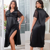 large - size sexy split pajamas women's summer fashion new ice silk pajamas loungewear 22352 - Negative Apparel