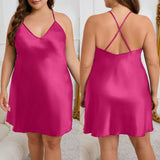 Large size suspender nightdress women's summer, fat mm thin ice silk solid color loungewearSQ21806 - Negative Apparel