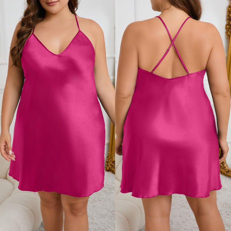 Large size suspender nightdress women's summer, fat mm thin ice silk solid color loungewearSQ21806 - Negative Apparel