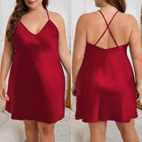 Large size suspender nightdress women's summer, fat mm thin ice silk solid color loungewearSQ21806 - Negative Apparel