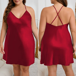 Large size suspender nightdress women's summer, fat mm thin ice silk solid color loungewearSQ21806 - Negative Apparel