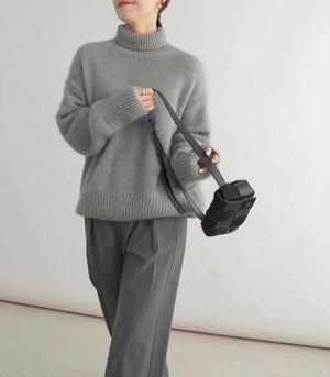 Lazy style high collar knitted sweater for women korean style - Negative Apparel