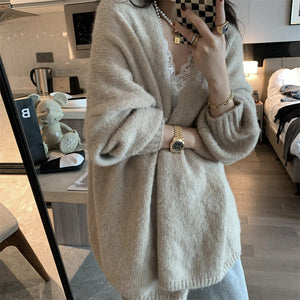 Lazy style knitted medium - length sweater cardigan - Negative Apparel