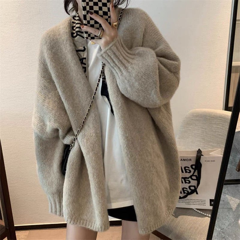 Lazy style knitted medium - length sweater cardigan - Negative Apparel