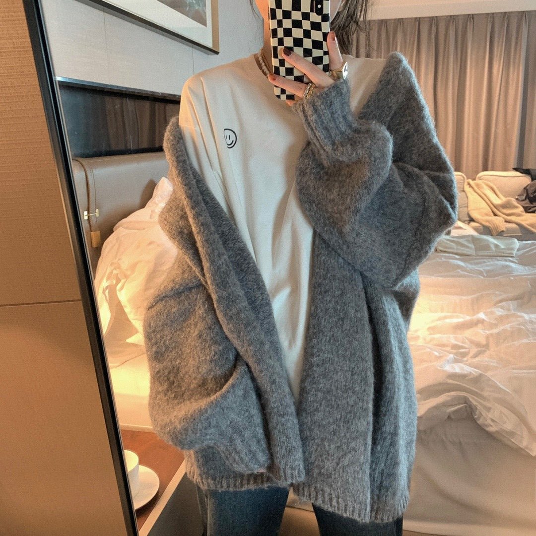 Lazy style knitted medium - length sweater cardigan - Negative Apparel