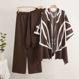 Lazy style knitted sweater shawl cape wide - leg pants three - piece set - Negative Apparel