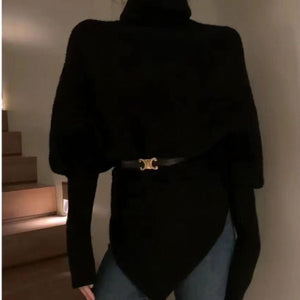 Lazy wind soft waxy knitted top thickened irregular turtleneck solid color sweater - Negative Apparel