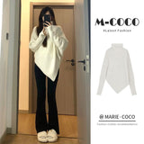 Lazy wind soft waxy knitted top thickened irregular turtleneck solid color sweater - Negative Apparel