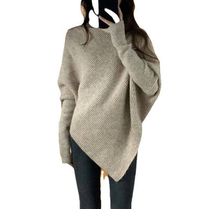 Lazy wind soft waxy knitted top thickened irregular turtleneck solid color sweater - Negative Apparel