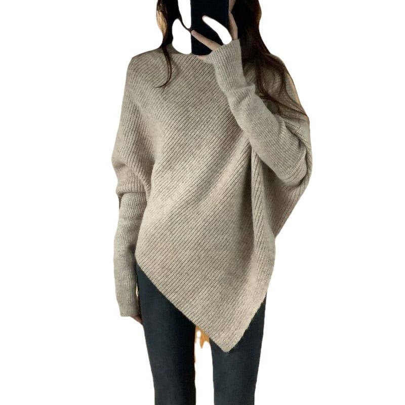 Lazy wind soft waxy knitted top thickened irregular turtleneck solid color sweater - Negative Apparel