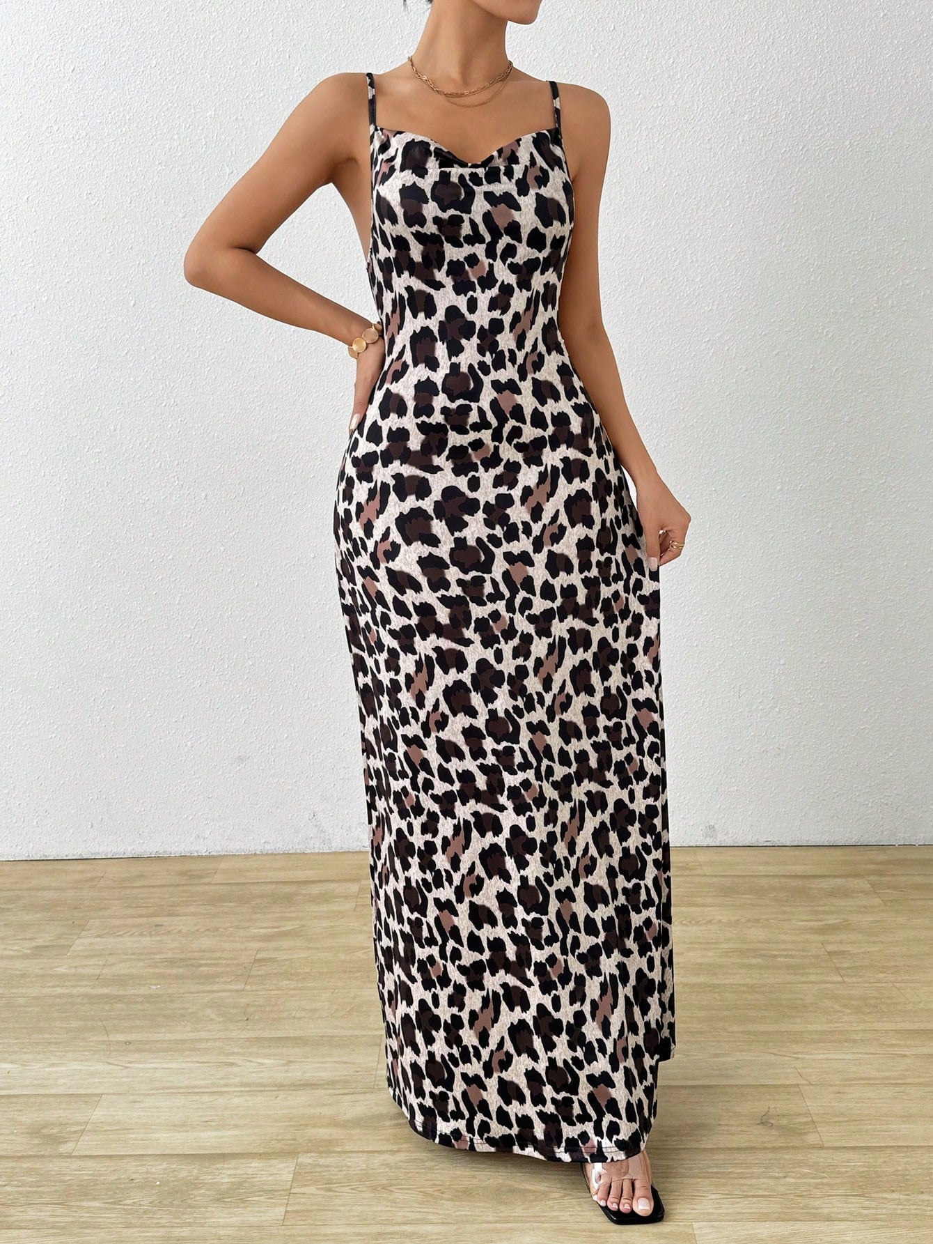 Leopard Print Cami Long Dress Maxi Women Outfit - Negative Apparel