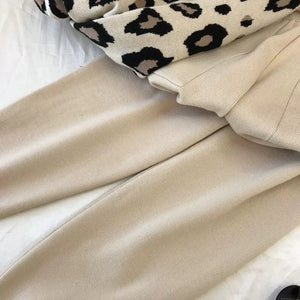 Leopard print pullover long - sleeved sweater + simple skinny pants suit - Negative Apparel