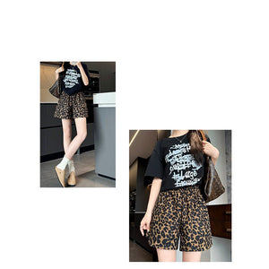 Leopard print sports shorts women's loose 2025 new outer wear thin straight three - point pants high waist small wide leg pants - Negative Apparel