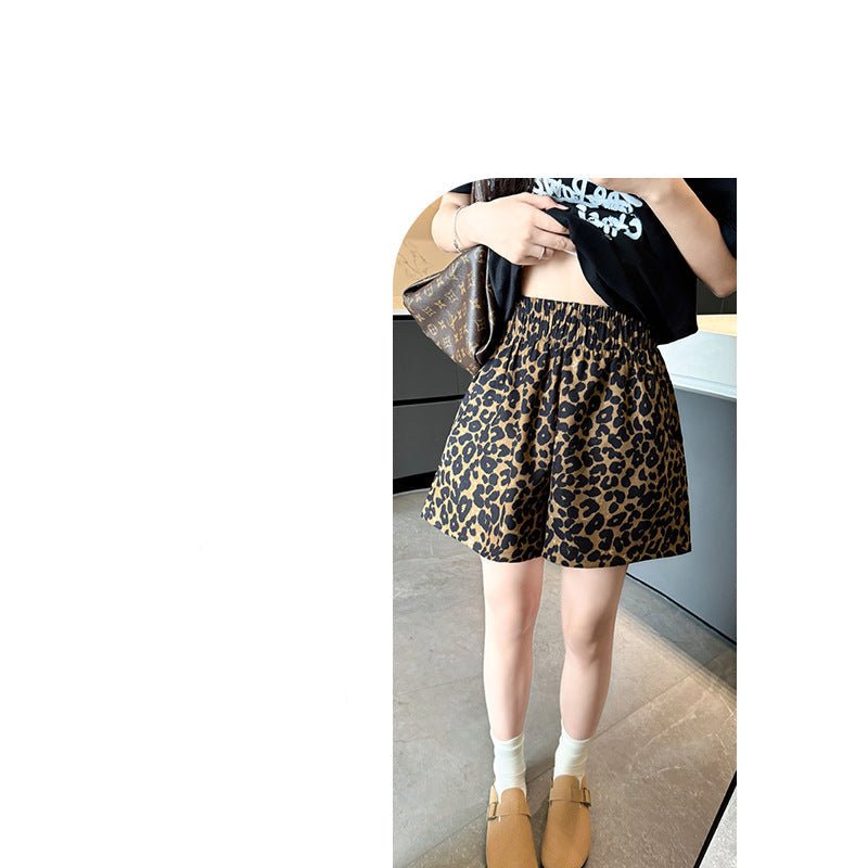 Leopard print sports shorts women's loose 2025 new outer wear thin straight three - point pants high waist small wide leg pants - Negative Apparel