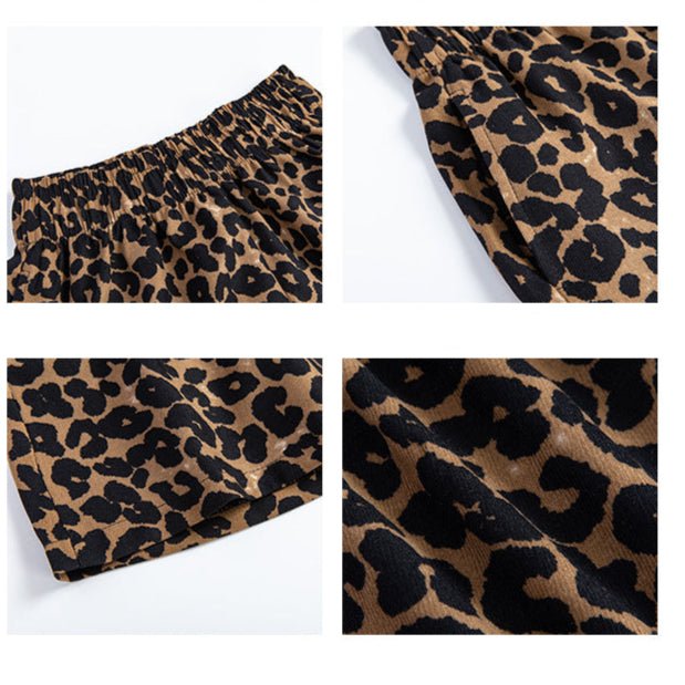 Leopard print sports shorts women's loose 2025 new outer wear thin straight three - point pants high waist small wide leg pants - Negative Apparel