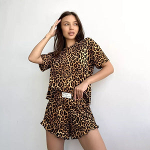 Leopard print women loungewear set 2pcs - Negative Apparel