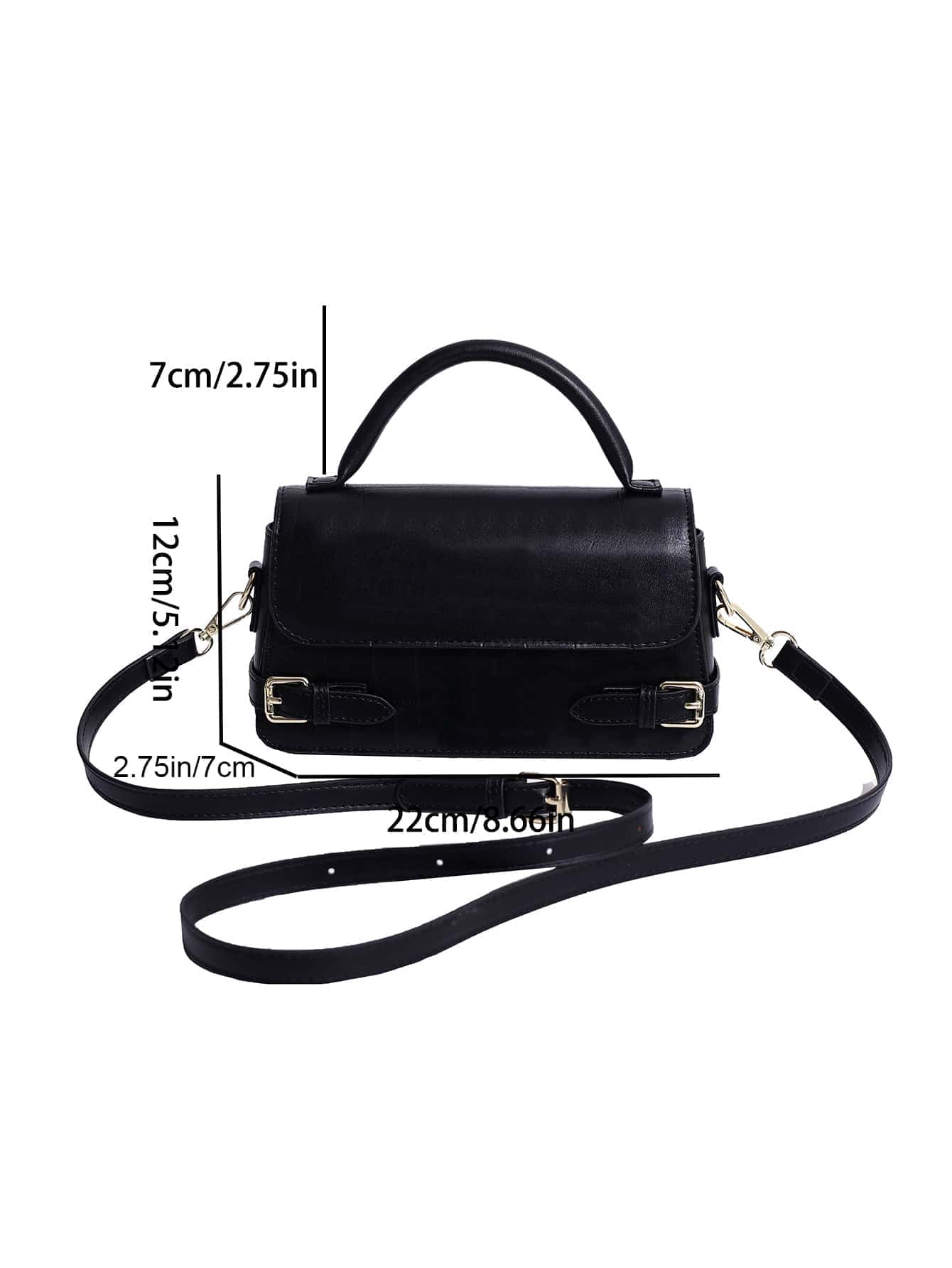 Letter Embossed Buckle Decor Flap Square Bag - Negative Apparel