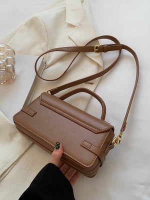 Letter Embossed Buckle Decor Flap Square Bag - Negative Apparel