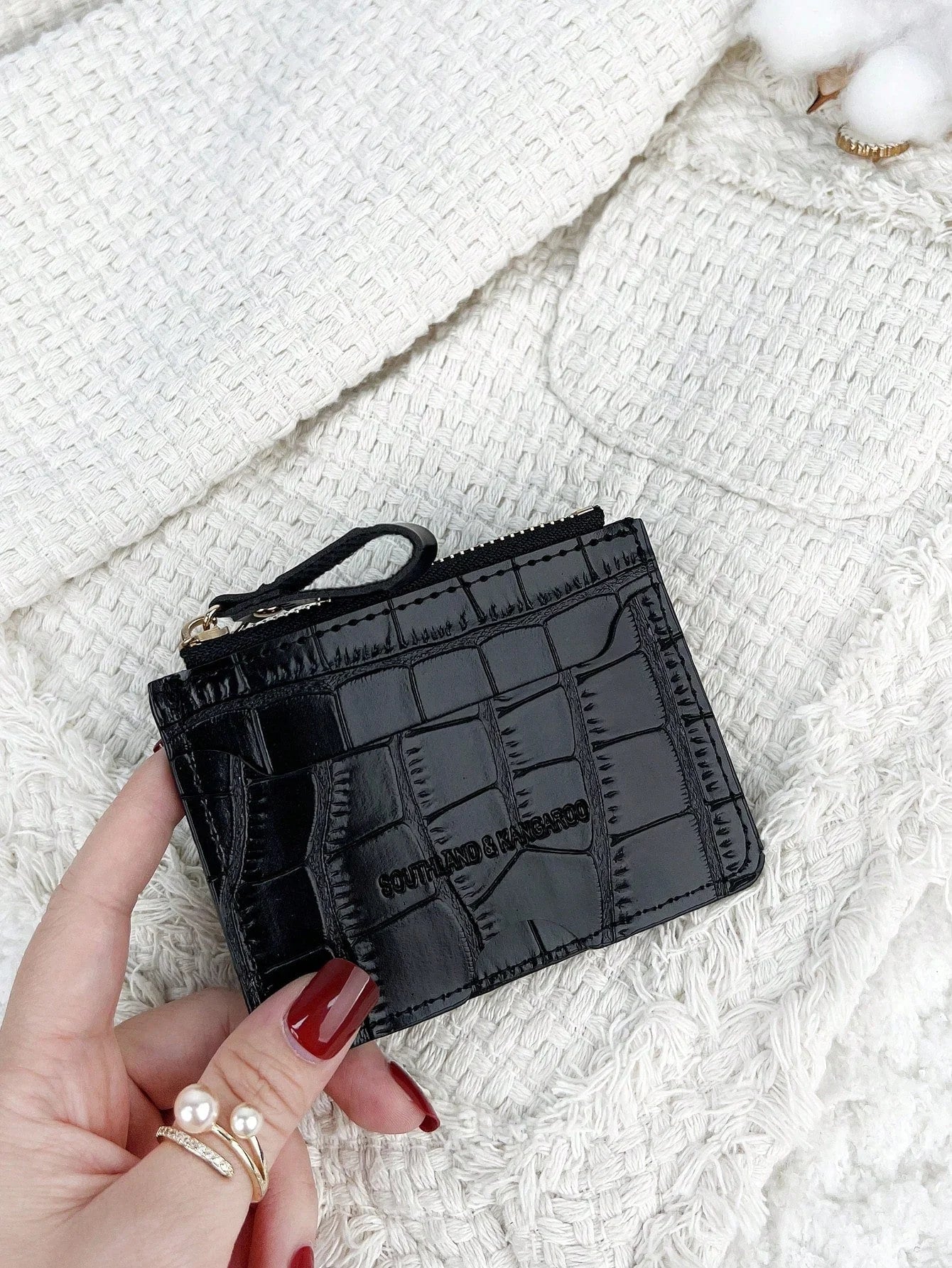 Letter Embossed Zipper Small Wallet Coin Pocket Small Purse Bifold Slim Wallet FD - Negative Apparel