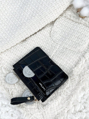 Letter Embossed Zipper Small Wallet Coin Pocket Small Purse Bifold Slim Wallet FD - Negative Apparel