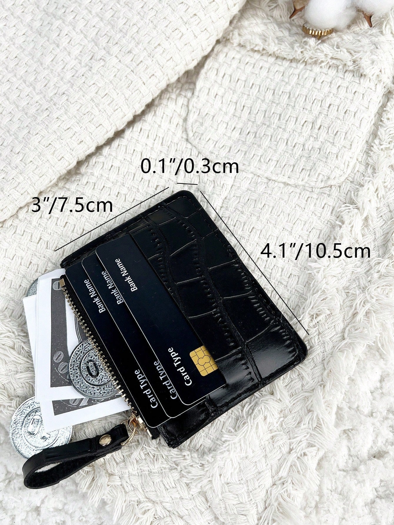 Letter Embossed Zipper Small Wallet Coin Pocket Small Purse Bifold Slim Wallet FD - Negative Apparel