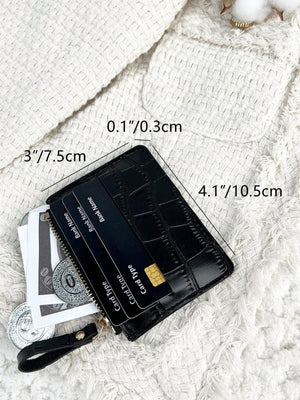 Letter Embossed Zipper Small Wallet Coin Pocket Small Purse Bifold Slim Wallet FD - Negative Apparel