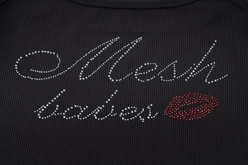 Letter rhinestone slim camisole small vest top - Negative Apparel