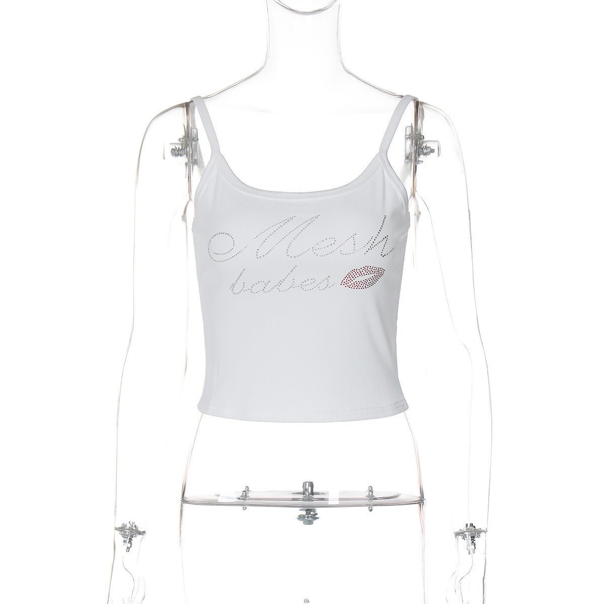 Letter rhinestone slim camisole small vest top - Negative Apparel