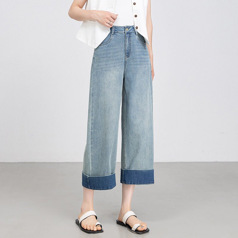 Light blue wide - leg jeans women's summer thin loose and comfortable small nine - point flanged straight - leg pants - Negative Apparel