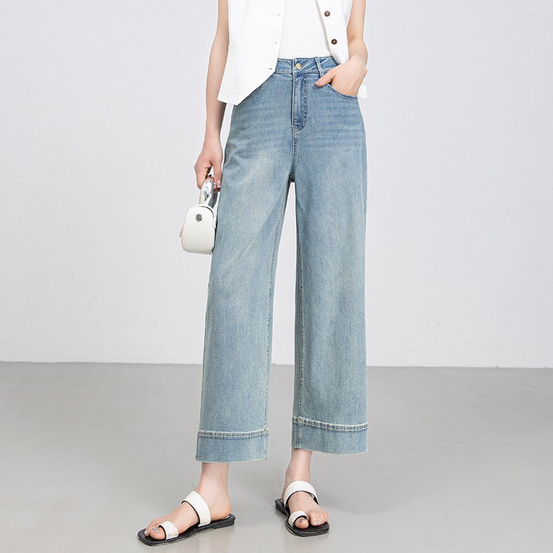 Light blue wide - leg jeans women's summer thin loose and comfortable small nine - point flanged straight - leg pants - Negative Apparel