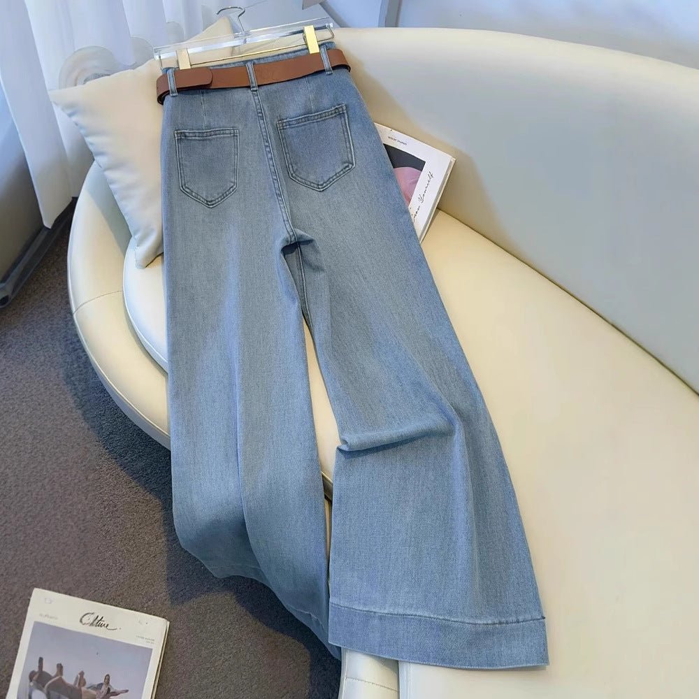 Light Blue Women’s High - Waist Wide - Leg Denim Jeans – Button Detail Commuter Style | Temperament Chic Spring 2025 Collection - Negative Apparel