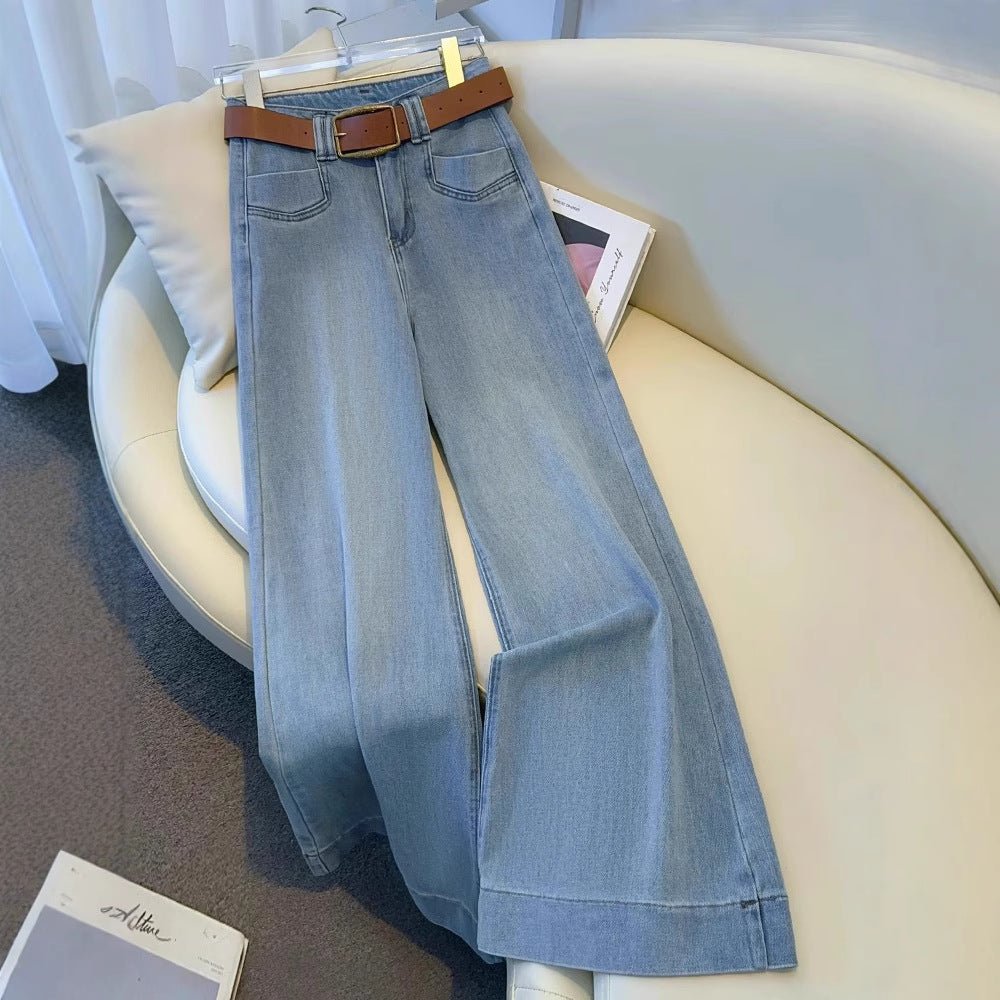Light Blue Women’s High - Waist Wide - Leg Denim Jeans – Button Detail Commuter Style | Temperament Chic Spring 2025 Collection - Negative Apparel
