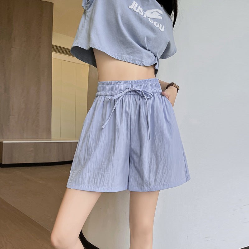 Light green ice silk Yamamoto shorts outside women's summer 2025 new high - waisted wide - leg medium pants loose casual five - point pants - Negative Apparel