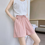 Light green ice silk Yamamoto shorts outside women's summer 2025 new high - waisted wide - leg medium pants loose casual five - point pants - Negative Apparel