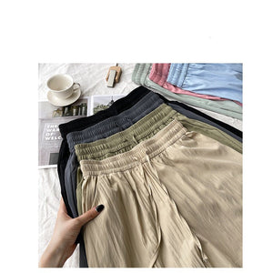 Light green ice silk Yamamoto shorts outside women's summer 2025 new high - waisted wide - leg medium pants loose casual five - point pants - Negative Apparel