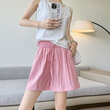 Light green ice silk Yamamoto shorts outside women's summer 2025 new high - waisted wide - leg medium pants loose casual five - point pants - Negative Apparel