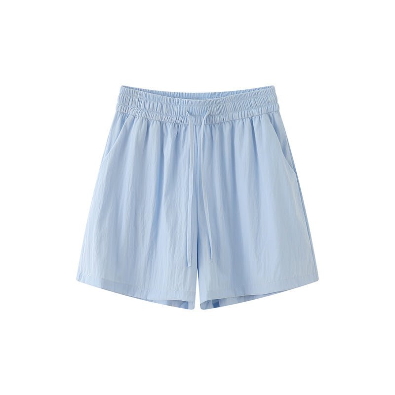 Light green ice silk Yamamoto shorts outside women's summer 2025 new high - waisted wide - leg medium pants loose casual five - point pants - Negative Apparel