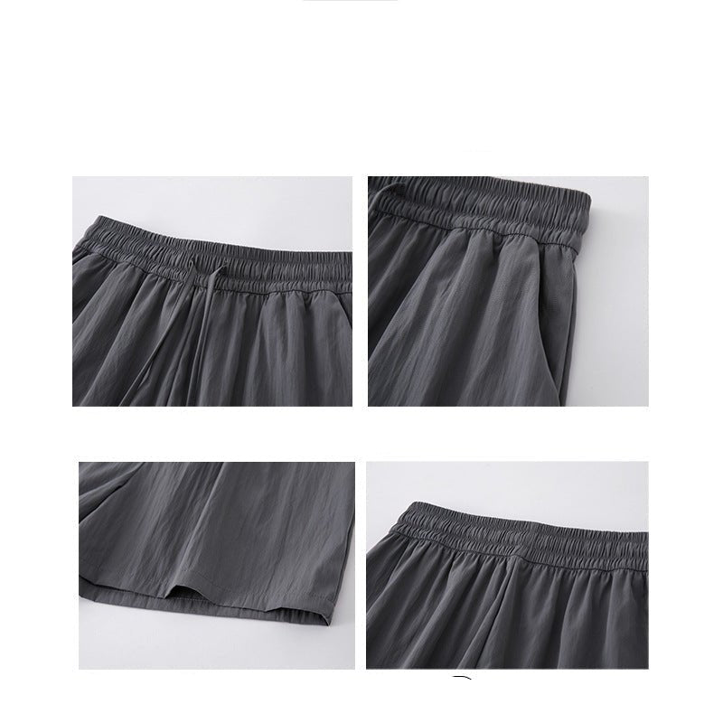 Light green ice silk Yamamoto shorts outside women's summer 2025 new high - waisted wide - leg medium pants loose casual five - point pants - Negative Apparel